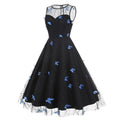 Women 1950s Vintage Dress Butterfly Retro Prom Swing A Line Dress Black