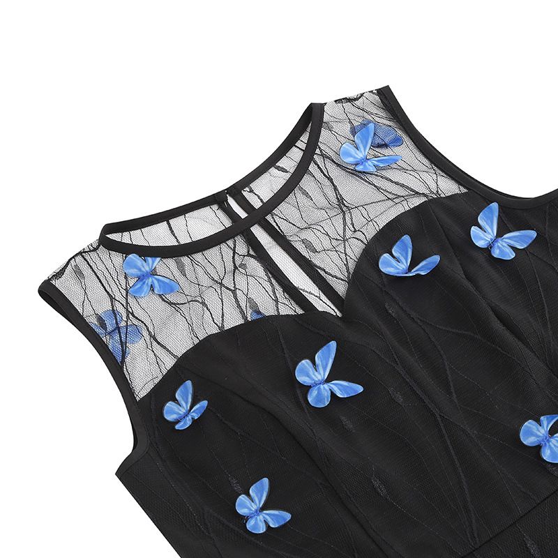 Women 1950s Vintage Dress Butterfly Retro Prom Swing A Line Dress Black