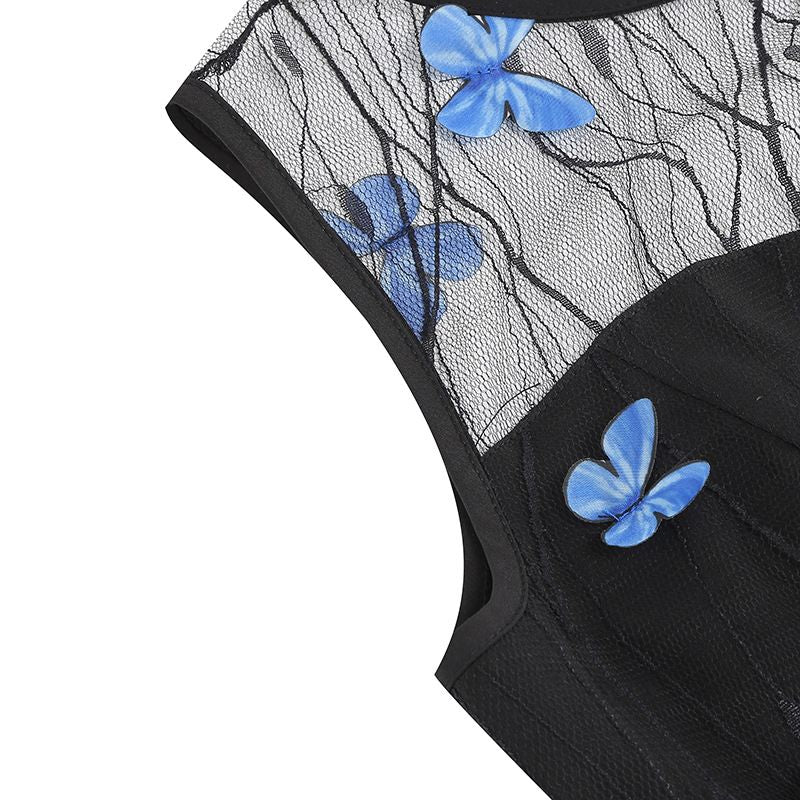 Women 1950s Vintage Dress Butterfly Retro Prom Swing A Line Dress Black