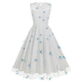 Women 1950s Vintage Dress Butterfly Retro Prom Swing A Line Dress Blue