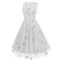 Women 1950s Vintage Dress Butterfly Retro Prom Swing A Line Dress Blue