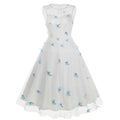 Women 1950s Vintage Dress Butterfly Retro Prom Swing A Line Dress Blue