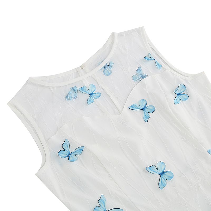 Women 1950s Vintage Dress Butterfly Retro Prom Swing A Line Dress Blue