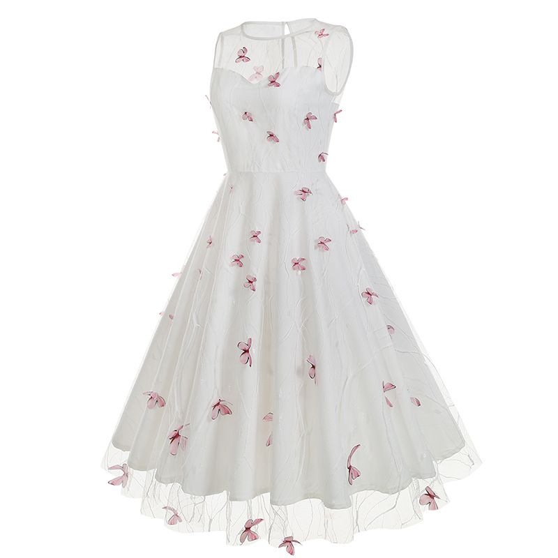 Women 1950s Vintage Dress Butterfly Retro Prom Swing A Line Dress Pink