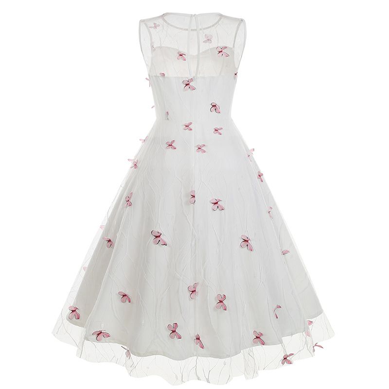 Women 1950s Vintage Dress Butterfly Retro Prom Swing A Line Dress Pink