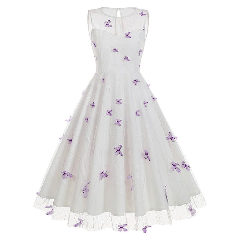 Women 1950s Vintage Dress Butterfly Retro Prom Swing A Line Dress Purple