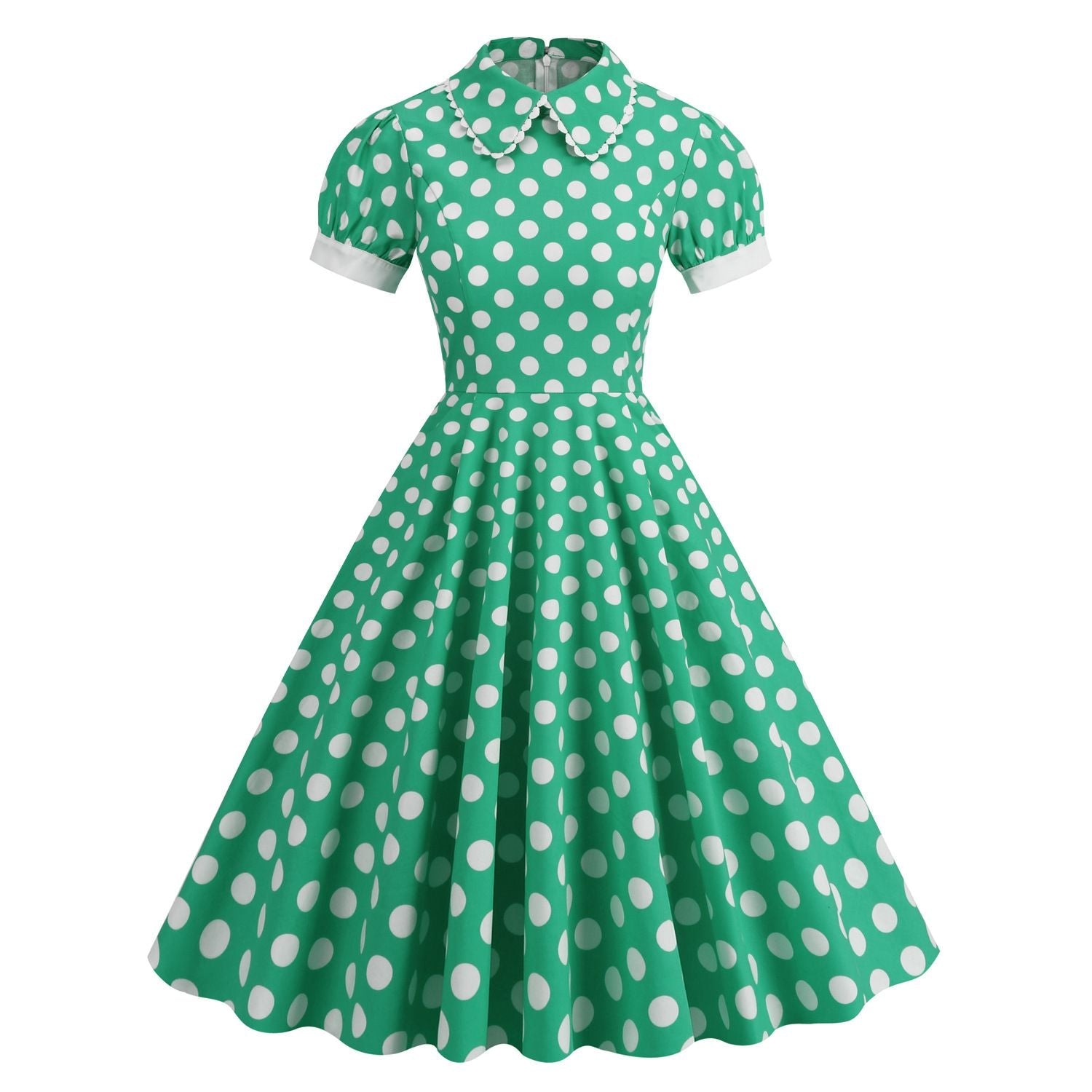 Women 1950s Vintage Polka Dot Swing Dress A-line Cocktail Dresses Green