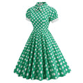 Women 1950s Vintage Polka Dot Swing Dress A-line Cocktail Dresses Green