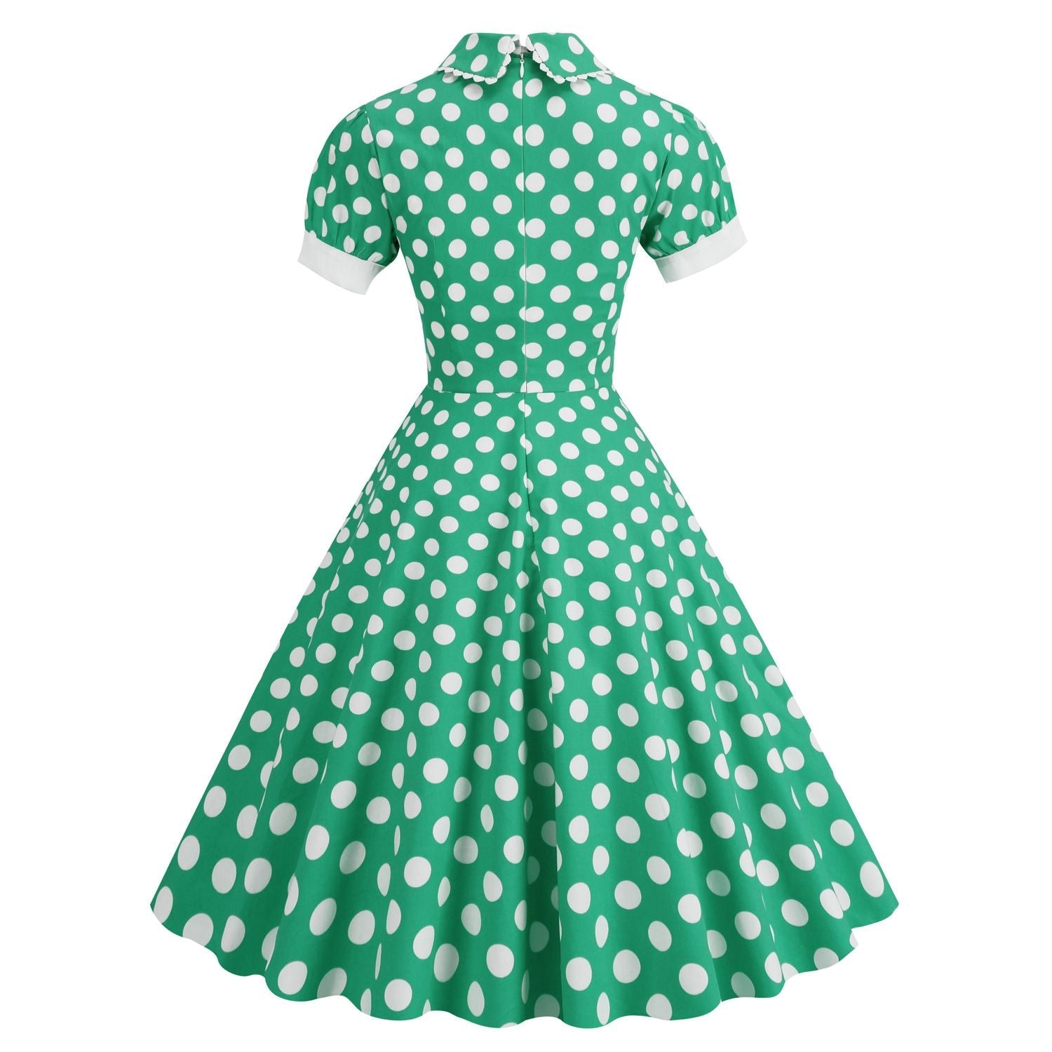 Women 1950s Vintage Polka Dot Swing Dress A-line Cocktail Dresses Green