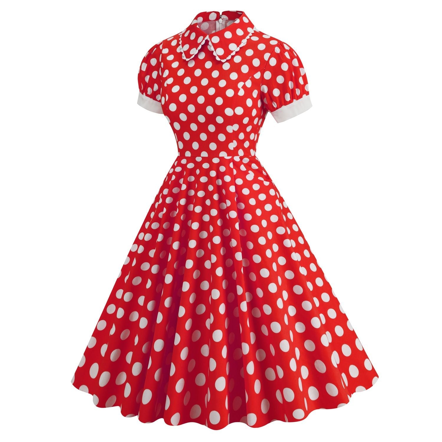 Women 1950s Vintage Polka Dot Swing Dress A-line Cocktail Dresses Red