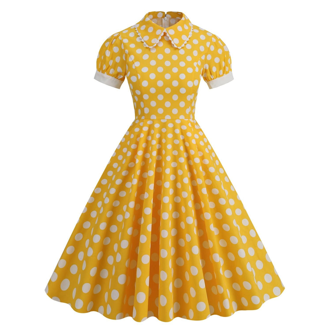 Women 1950s Vintage Polka Dot Swing Dress A-line Cocktail Dresses Yellow-lineCocktailTeaPartyDresses_1