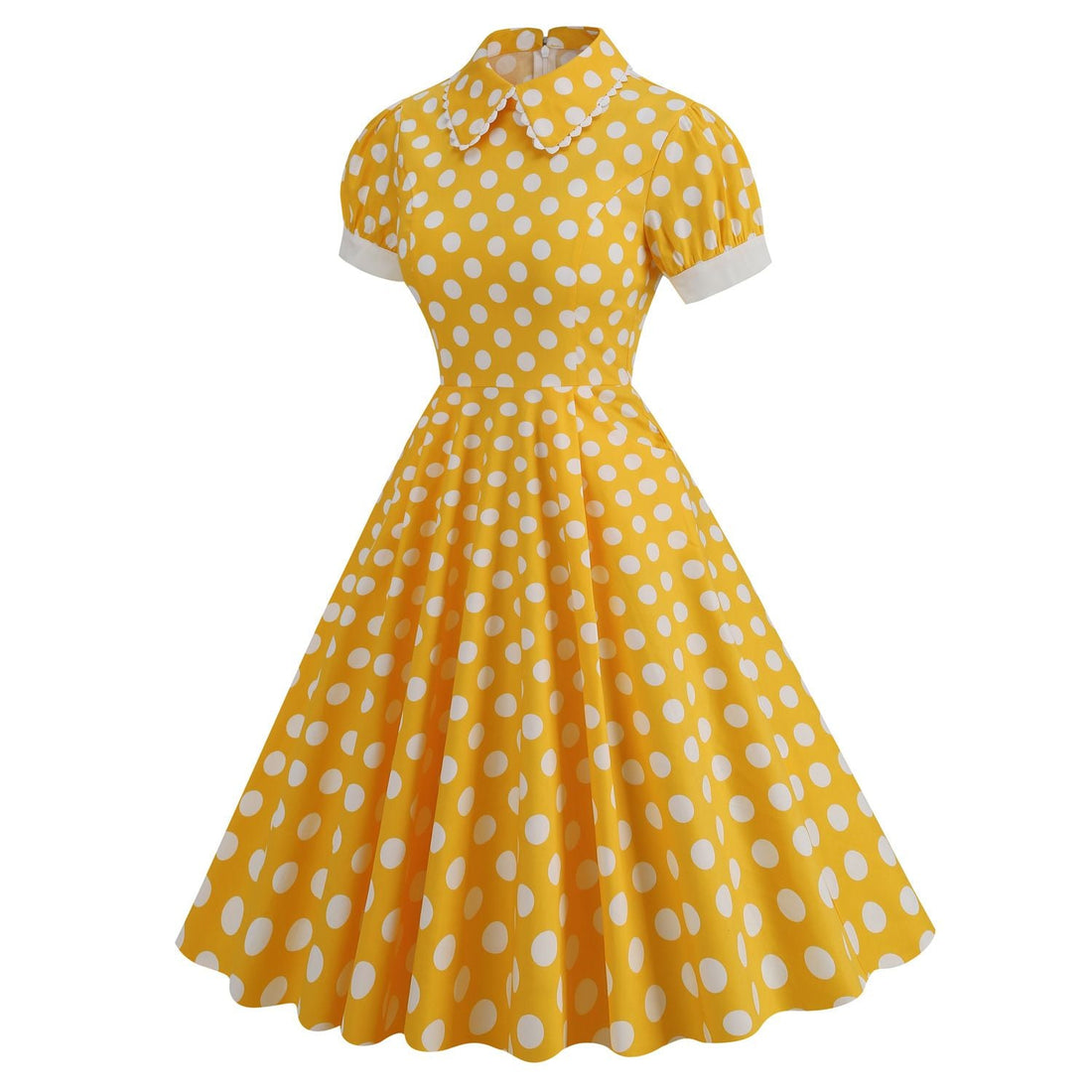 Women 1950s Vintage Polka Dot Swing Dress A-line Cocktail Dresses Yellow-lineCocktailTeaPartyDresses_1