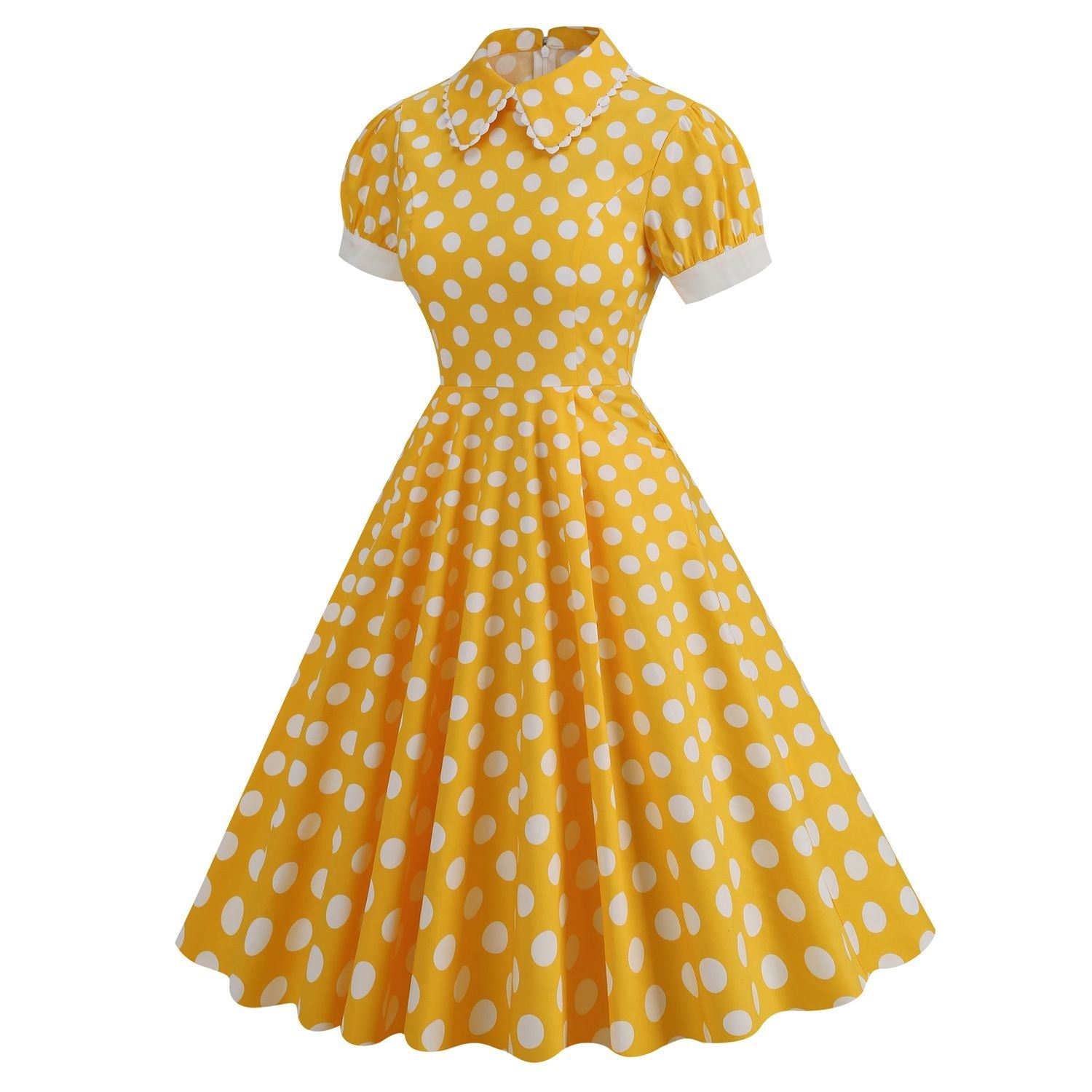 Women 1950s Vintage Polka Dot Swing Dress A-line Cocktail Dresses Yellow