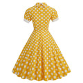 Women 1950s Vintage Polka Dot Swing Dress A-line Cocktail Dresses Yellow