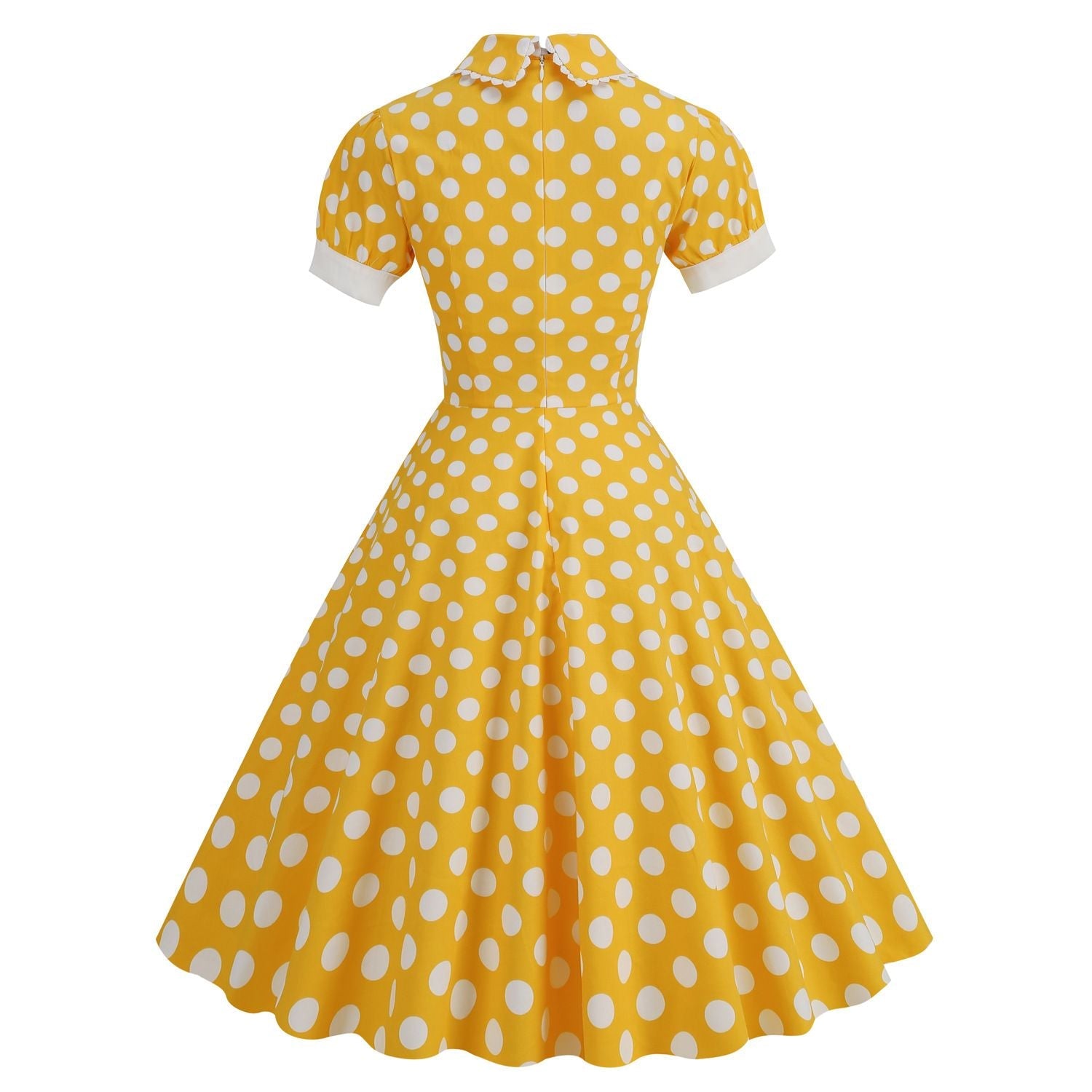 Women 1950s Vintage Polka Dot Swing Dress A-line Cocktail Dresses Yellow