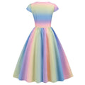 Women 1950s Vintage Rainbow Cap Sleeve Sweetheart Neck Cocktail Party Swing Dress