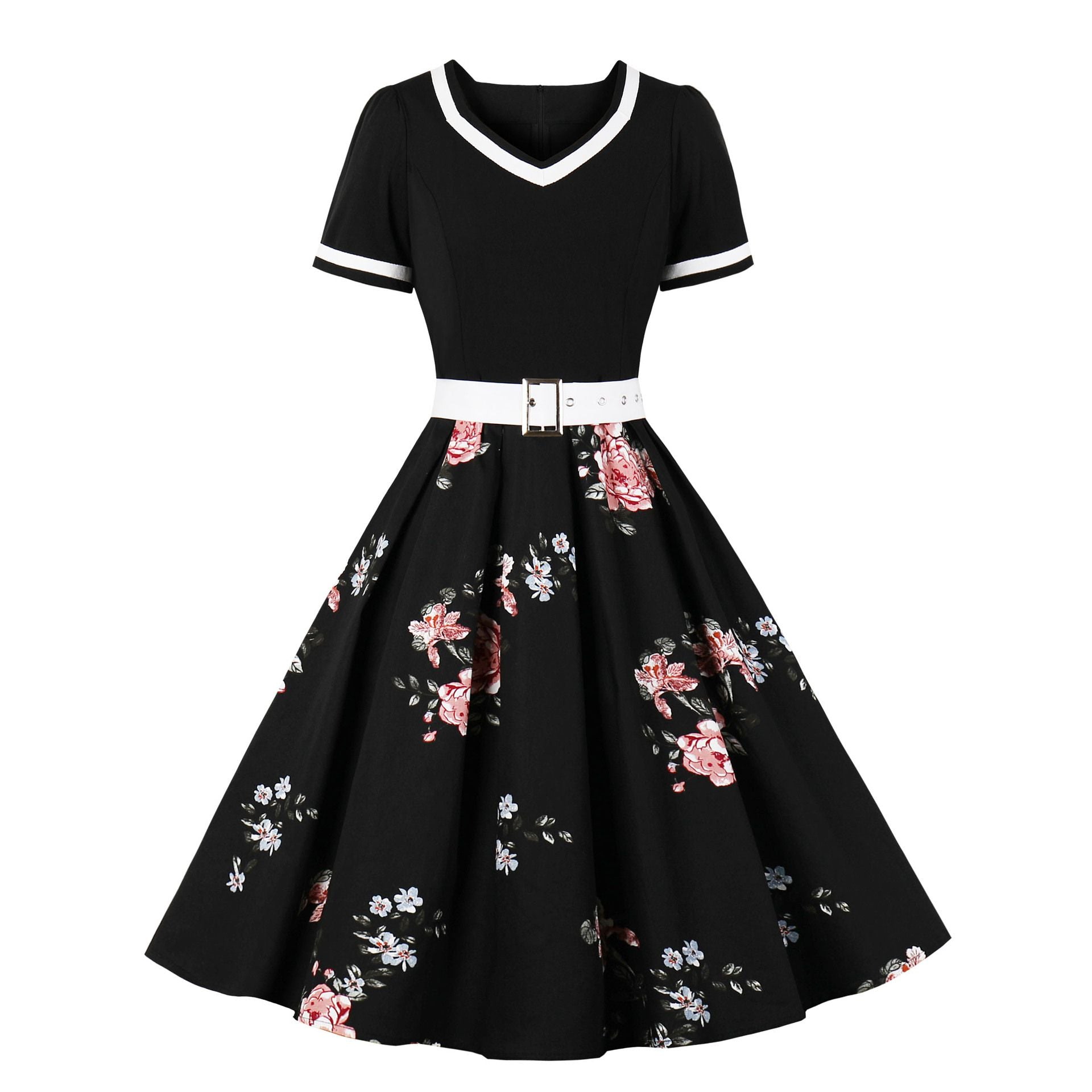 Women 1950s Vintage Retro Swing A Line Midi Summer Dress Cocktail Party Evening Prom Gown Black