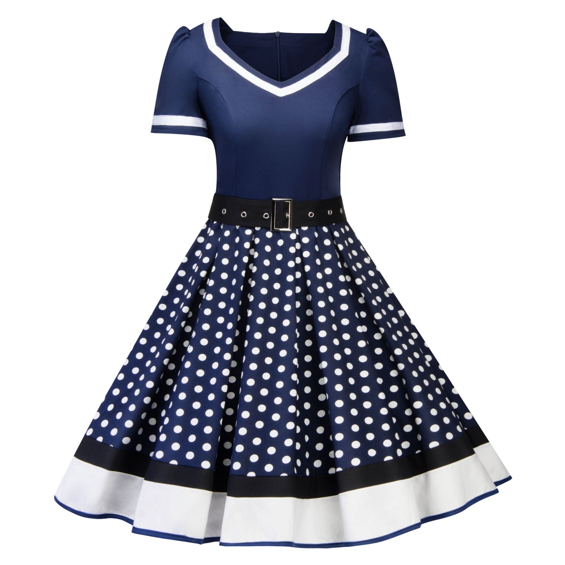 Women 1950s Vintage Retro Swing A Line Midi Summer Dress Cocktail Party Evening Prom Gown Navy