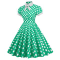 Women 1950s Vintage Short Sleeve Green Polka Dot Dress Evening Prom Gown