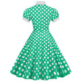 Women 1950s Vintage Short Sleeve Green Polka Dot Dress Evening Prom Gown