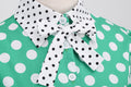 Women 1950s Vintage Short Sleeve Green Polka Dot Dress Evening Prom Gown