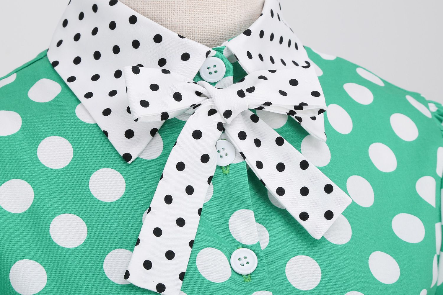 Women 1950s Vintage Short Sleeve Green Polka Dot Dress Evening Prom Gown