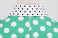 Women 1950s Vintage Short Sleeve Green Polka Dot Dress Evening Prom Gown