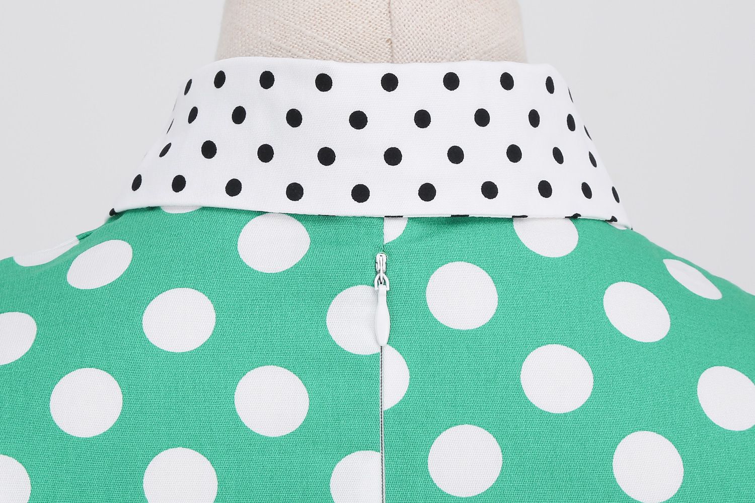 Women 1950s Vintage Short Sleeve Green Polka Dot Dress Evening Prom Gown