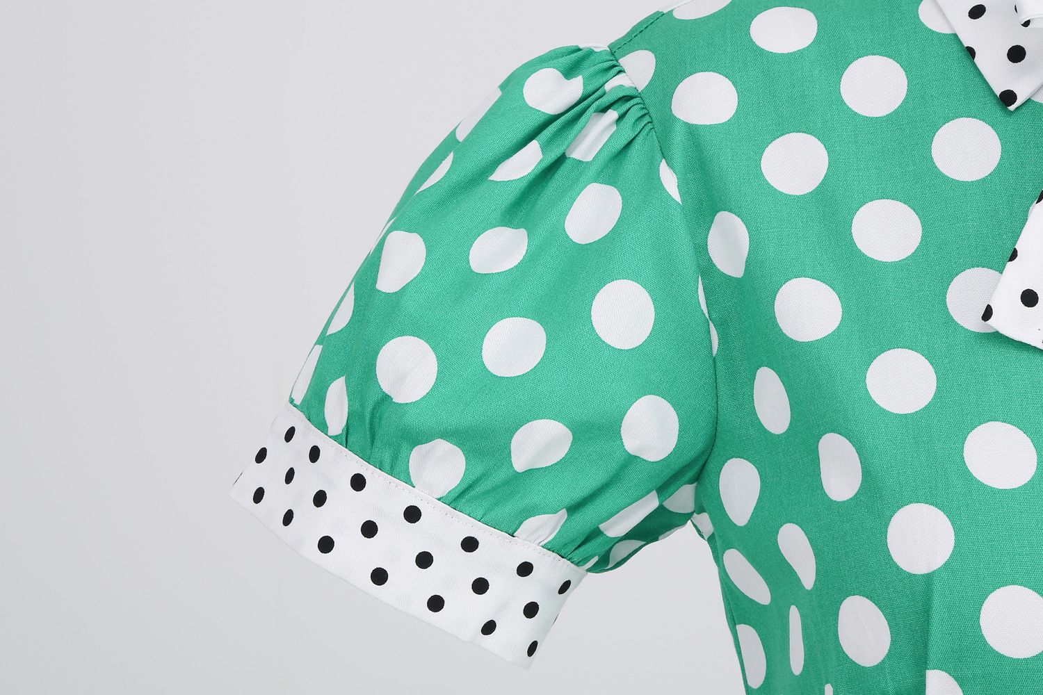 Women 1950s Vintage Short Sleeve Green Polka Dot Dress Evening Prom Gown