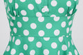 Women 1950s Vintage Short Sleeve Green Polka Dot Dress Evening Prom Gown