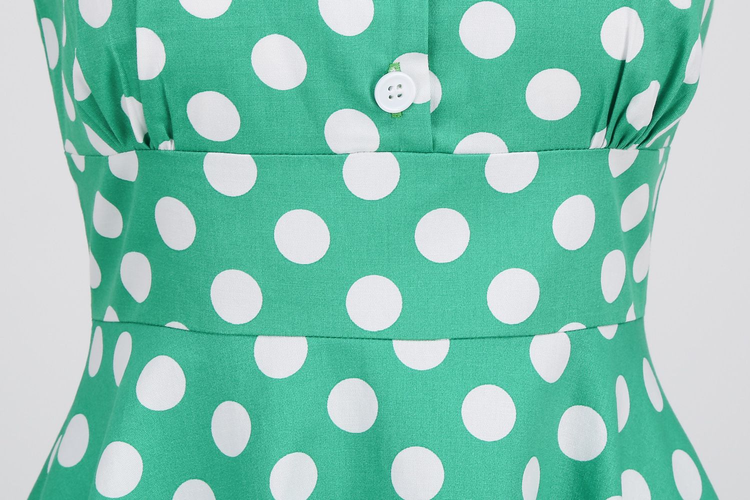 Women 1950s Vintage Short Sleeve Green Polka Dot Dress Evening Prom Gown