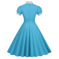 Women 1950s Vintage Short Sleeve Green Polka Dot Dress Evening Prom Gown Blue