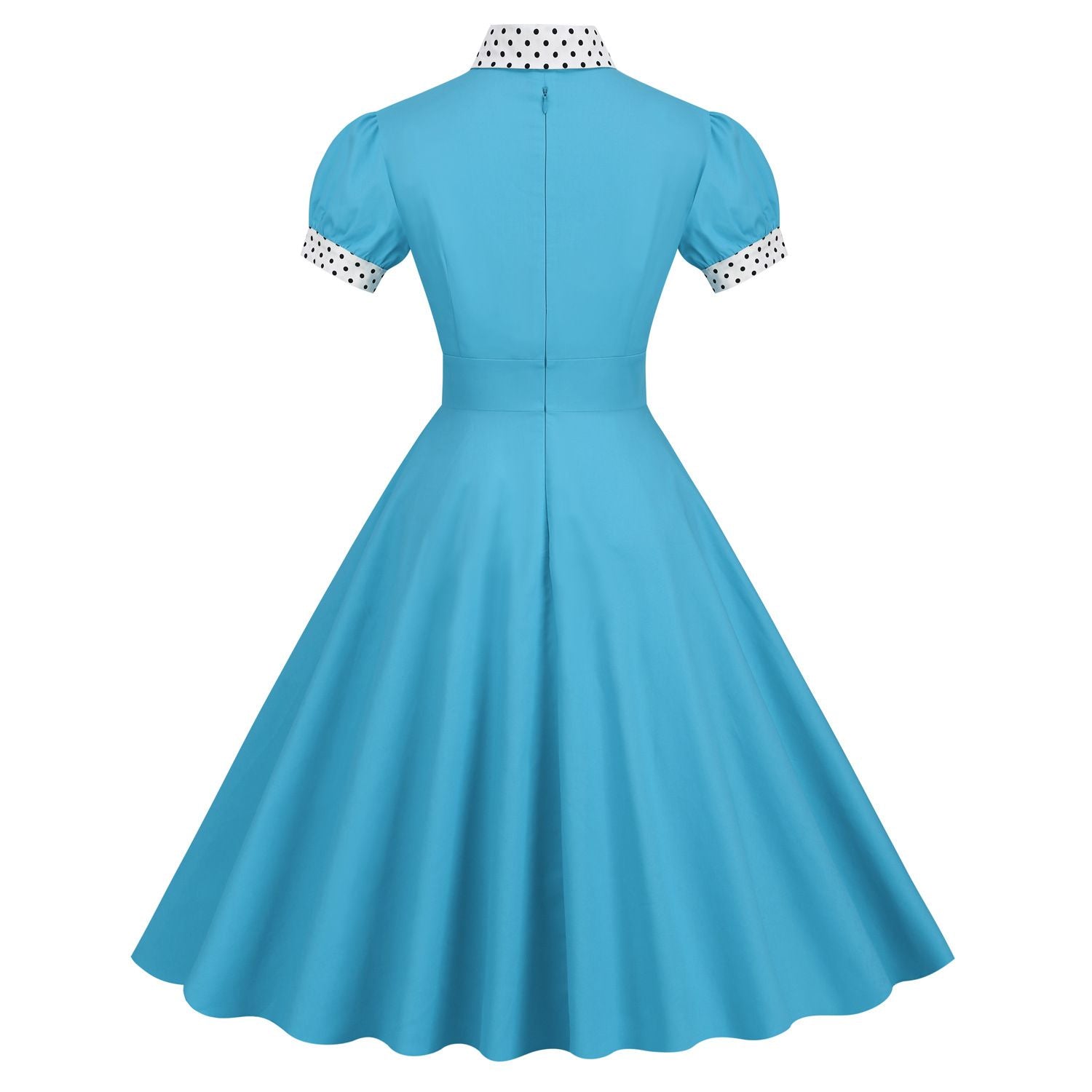 Women 1950s Vintage Short Sleeve Green Polka Dot Dress Evening Prom Gown Blue