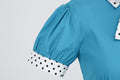 Women 1950s Vintage Short Sleeve Green Polka Dot Dress Evening Prom Gown Blue