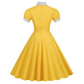 Women 1950s Vintage Short Sleeve Green Polka Dot Dress Evening Prom Gown Yellow