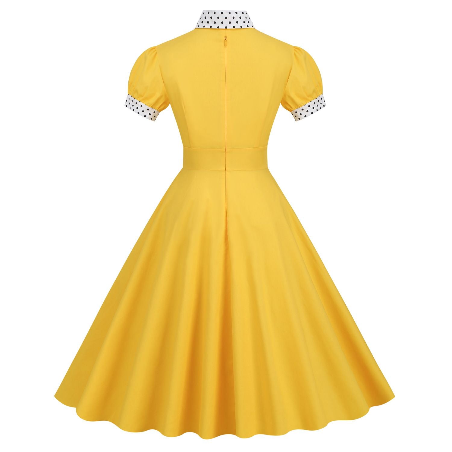 Women 1950s Vintage Short Sleeve Green Polka Dot Dress Evening Prom Gown Yellow