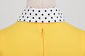 Women 1950s Vintage Short Sleeve Green Polka Dot Dress Evening Prom Gown Yellow