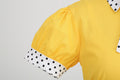 Women 1950s Vintage Short Sleeve Green Polka Dot Dress Evening Prom Gown Yellow