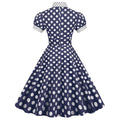 Women 1950s Vintage Short Sleeve Green Polka Dot Dress Evening Prom Navy