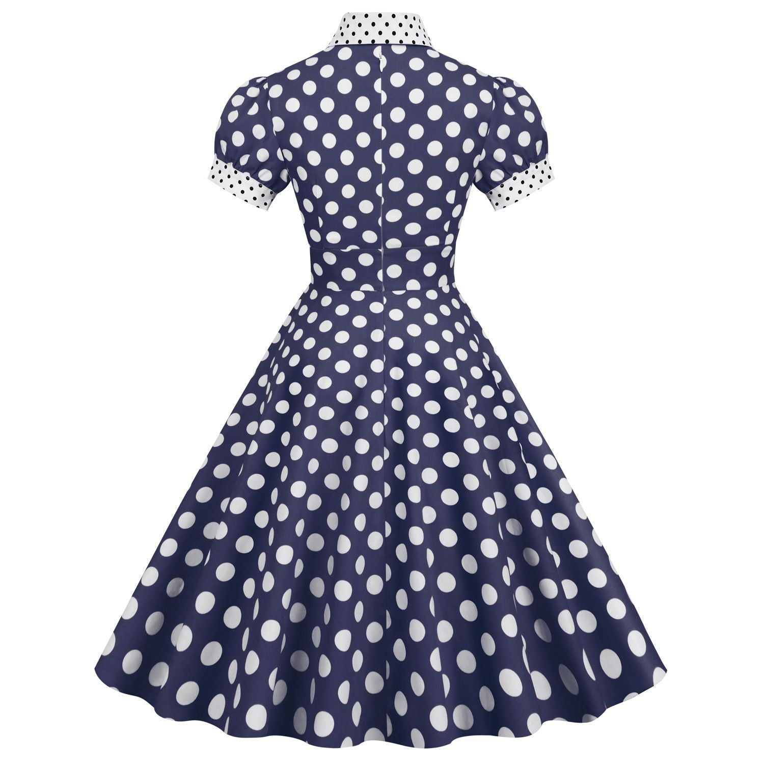 Women 1950s Vintage Short Sleeve Green Polka Dot Dress Evening Prom Navy