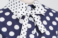 Women 1950s Vintage Short Sleeve Green Polka Dot Dress Evening Prom Navy