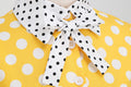Women 1950s Vintage Short Sleeve Green Yellow Polka Dot Dress Evening Prom Gown