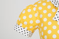 Women 1950s Vintage Short Sleeve Green Yellow Polka Dot Dress Evening Prom Gown