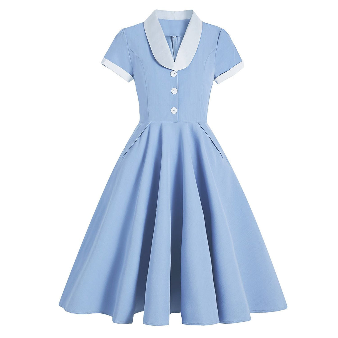 Women 1950s Vintage Style Audrey Hepburn Short Sleeve Rockabilly Gown Blue