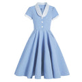 Women 1950s Vintage Style Audrey Hepburn Short Sleeve Rockabilly Gown Blue