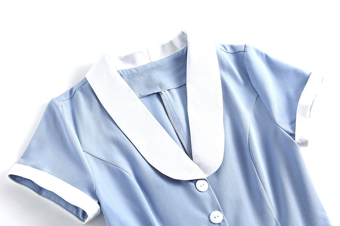 Women 1950s Vintage Style Audrey Hepburn Short Sleeve Rockabilly Gown Blue