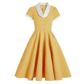 Women 1950s Vintage Style Audrey Hepburn Short Sleeve Rockabilly Gown Yellow