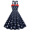 Women 50s Dresses Vintage Halter Swing Cocktail Dress Rockabilly Tea Party Pin Up Dresses Navy