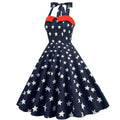 Women 50s Dresses Vintage Halter Swing Cocktail Dress Rockabilly Tea Party Pin Up Dresses Navy