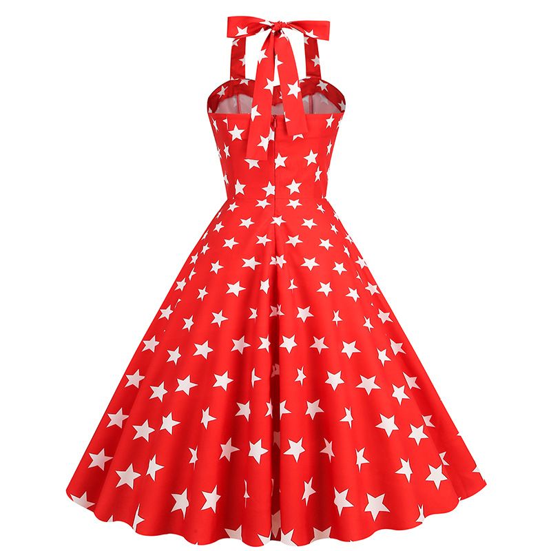 Women 50s Dresses Vintage Halter Swing Cocktail Dress Rockabilly Tea Party Pin Up Dresses Red
